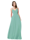 Jade A-Line V-Neck Sleeveless Long Bridesmaid Dress Keeley