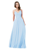 Light Sky Blue A-Line V-Neck Sleeveless Long Bridesmaid Dress Keeley