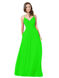 Lime Green A-Line V-Neck Sleeveless Long Bridesmaid Dress Keeley