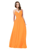 Orange A-Line V-Neck Sleeveless Long Bridesmaid Dress Keeley