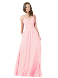 Pink A-Line V-Neck Sleeveless Long Bridesmaid Dress Keeley