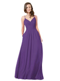 Plum Purple A-Line V-Neck Sleeveless Long Bridesmaid Dress Keeley