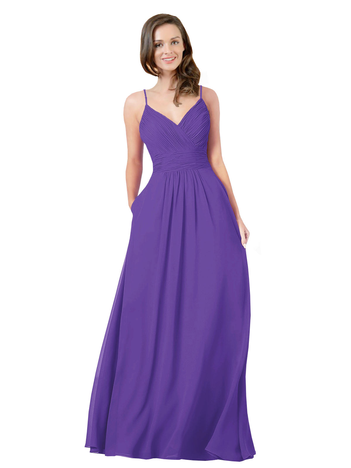 Purple A-Line V-Neck Sleeveless Long Bridesmaid Dress Keeley
