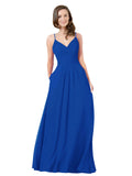 Royal Blue A-Line V-Neck Sleeveless Long Bridesmaid Dress Keeley