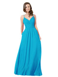 Turquoise A-Line V-Neck Sleeveless Long Bridesmaid Dress Keeley