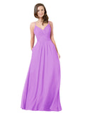 Violet A-Line V-Neck Sleeveless Long Bridesmaid Dress Keeley