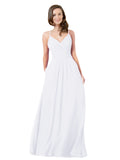 White A-Line V-Neck Sleeveless Long Bridesmaid Dress Keeley