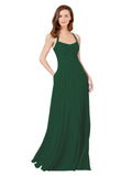 Dark Green A-Line Spaghetti Straps Sleeveless Long Bridesmaid Dress Helma