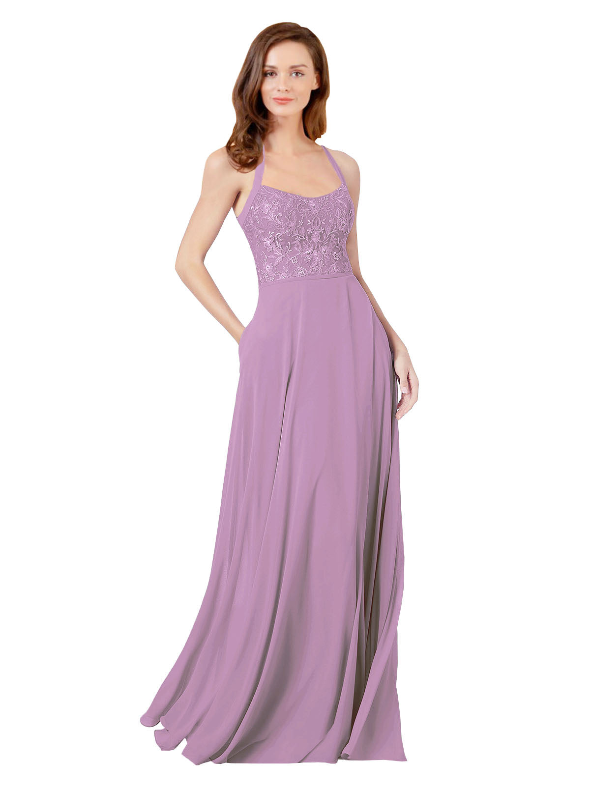 Dark Lavender A-Line Spaghetti Straps Sleeveless Long Bridesmaid Dress Helma