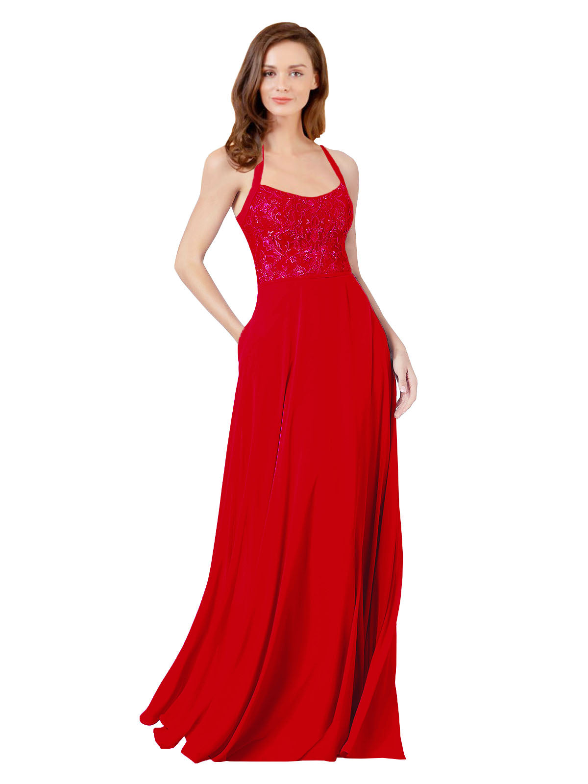 Dark Red A-Line Spaghetti Straps Sleeveless Long Bridesmaid Dress Helma