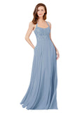 Dusty Blue A-Line Spaghetti Straps Sleeveless Long Bridesmaid Dress Helma
