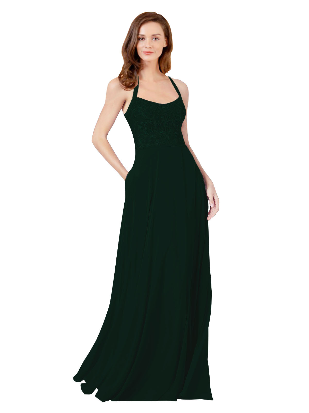 Ever Green A-Line Spaghetti Straps Sleeveless Long Bridesmaid Dress Helma