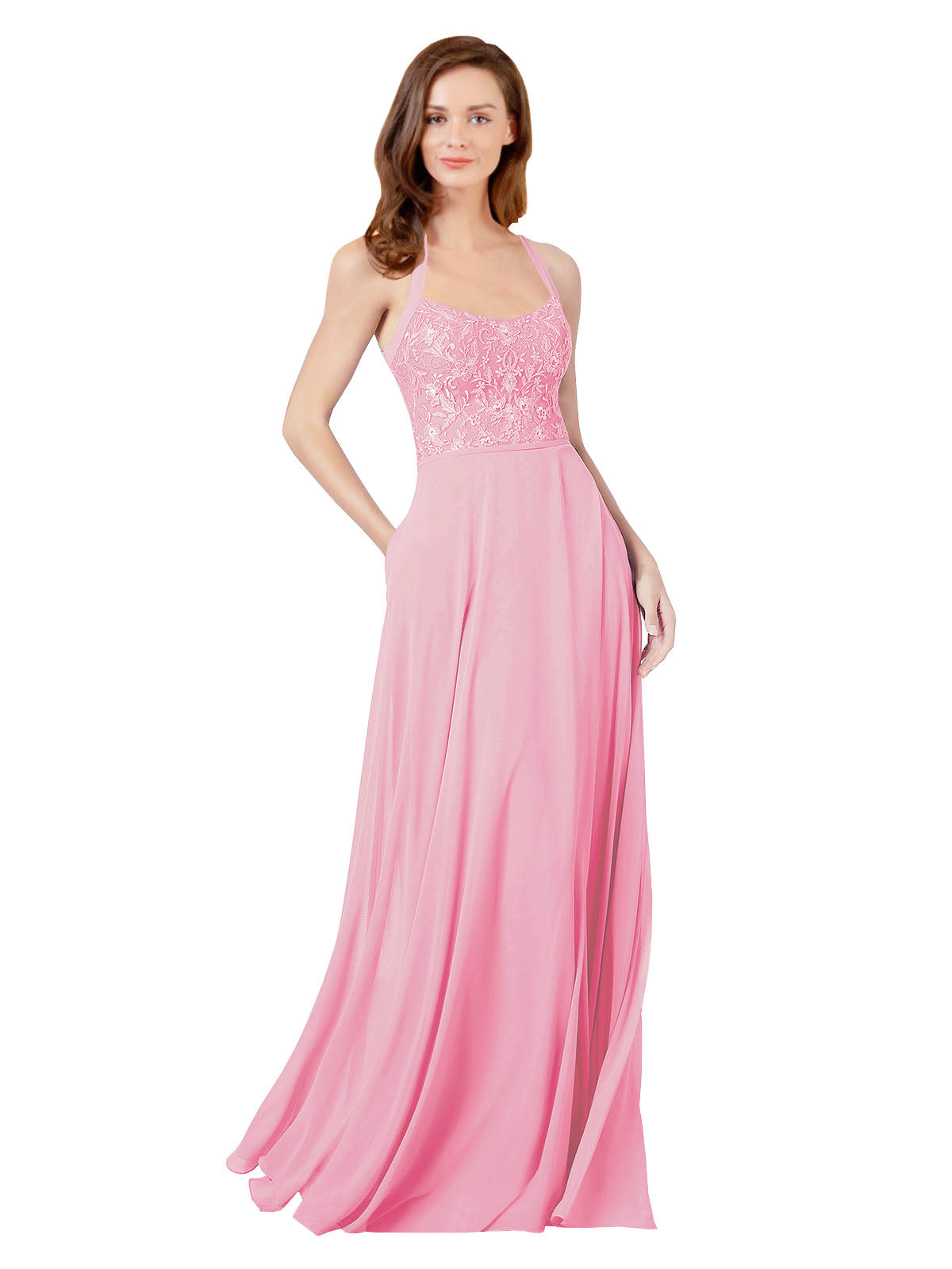 Hot Pink A-Line Spaghetti Straps Sleeveless Long Bridesmaid Dress Helma