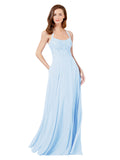 Light Sky Blue A-Line Spaghetti Straps Sleeveless Long Bridesmaid Dress Helma