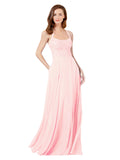 Pink A-Line Spaghetti Straps Sleeveless Long Bridesmaid Dress Helma