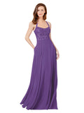 Plum Purple A-Line Spaghetti Straps Sleeveless Long Bridesmaid Dress Helma