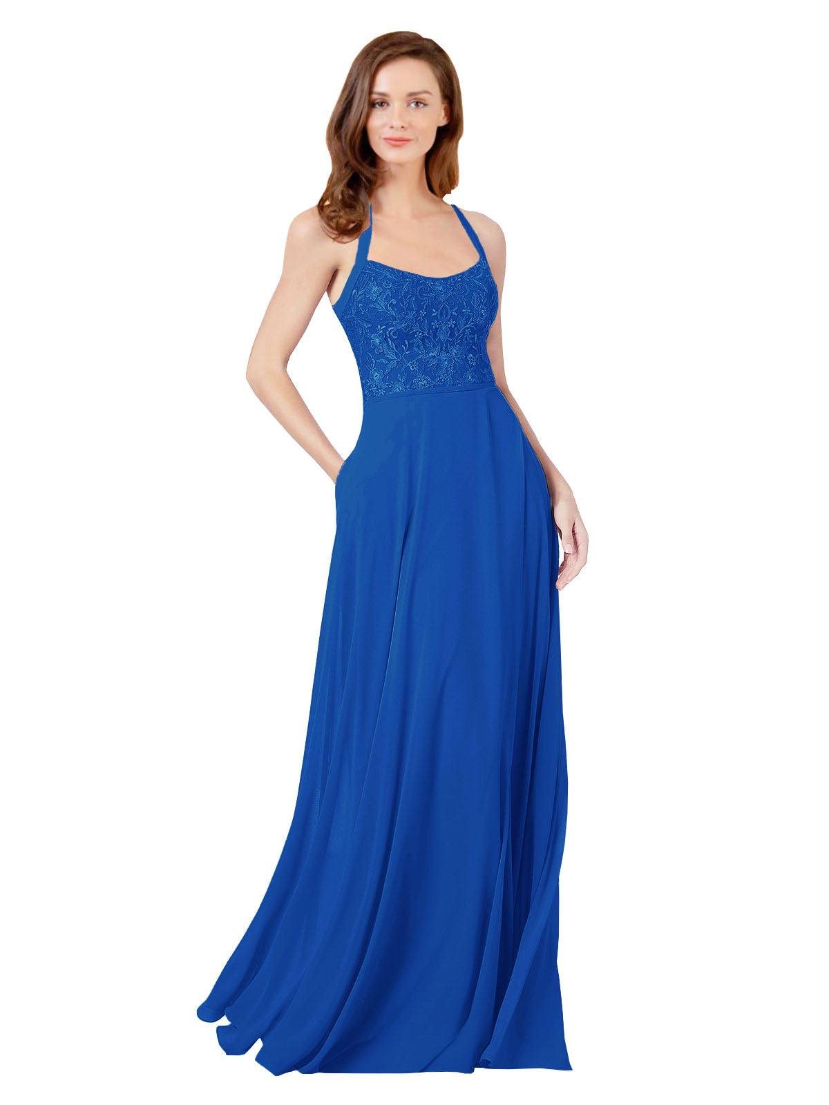 Royal Blue A-Line Spaghetti Straps Sleeveless Long Bridesmaid Dress Helma