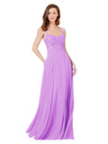 Violet A-Line Spaghetti Straps Sleeveless Long Bridesmaid Dress Helma