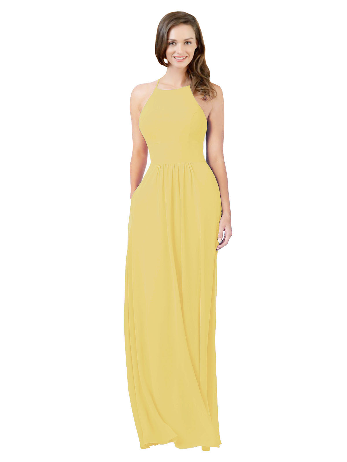 Daffodil A-Line Halter Sleeveless Long Bridesmaid Dress Cindy