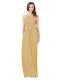Gold A-Line Halter Sleeveless Long Bridesmaid Dress Cindy
