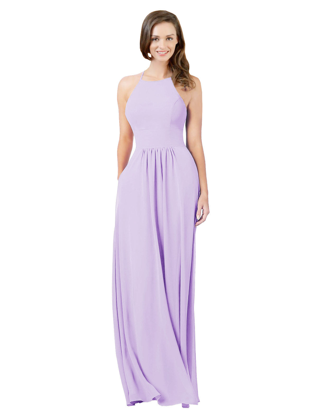 Lilac A-Line Halter Sleeveless Long Bridesmaid Dress Cindy