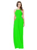 Lime Green A-Line Halter Sleeveless Long Bridesmaid Dress Cindy