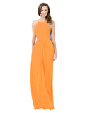 Orange A-Line Halter Sleeveless Long Bridesmaid Dress Cindy