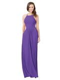 Purple A-Line Halter Sleeveless Long Bridesmaid Dress Cindy
