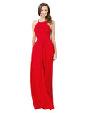 Red A-Line Halter Sleeveless Long Bridesmaid Dress Cindy
