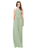 Smoke Green A-Line Halter Sleeveless Long Bridesmaid Dress Cindy
