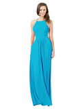 Turquoise A-Line Halter Sleeveless Long Bridesmaid Dress Cindy