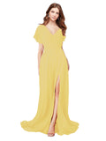 RightBrides Marisol Daffodil A-Line V-Neck Cap Sleeves Long Bridesmaid Dress