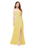 RightBrides Louis Daffodil Sheath Square Spaghetti Straps Sleeveless Long Bridesmaid Dress