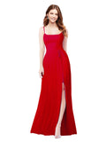 RightBrides Louis Dark Red Sheath Square Spaghetti Straps Sleeveless Long Bridesmaid Dress