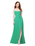 RightBrides Louis Emerald Green Sheath Square Spaghetti Straps Sleeveless Long Bridesmaid Dress