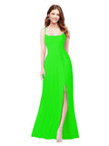 RightBrides Louis Lime Green Sheath Square Spaghetti Straps Sleeveless Long Bridesmaid Dress