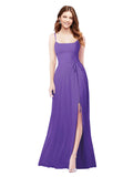 RightBrides Louis Purple Sheath Square Spaghetti Straps Sleeveless Long Bridesmaid Dress