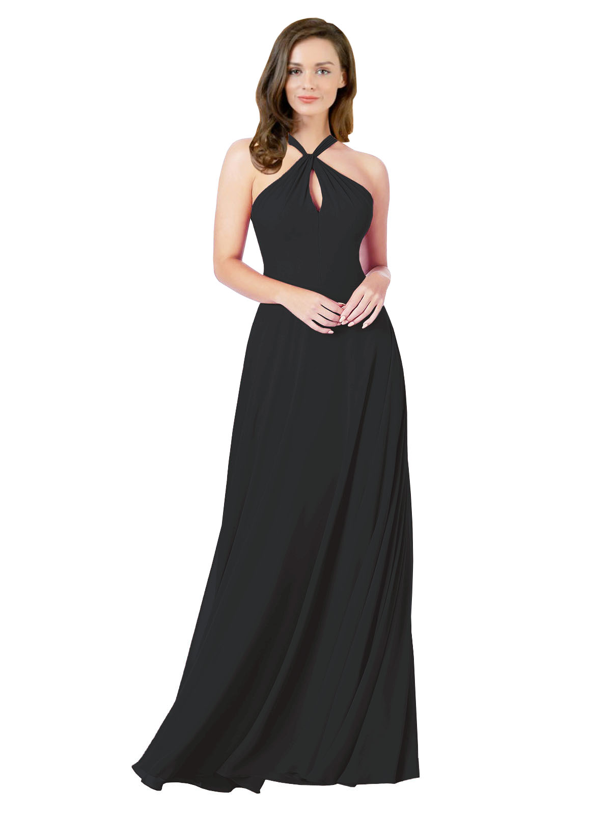 Black A-Line Halter Sleeveless Long Bridesmaid Dress Chandler