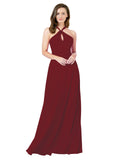 Burgundy A-Line Halter Sleeveless Long Bridesmaid Dress Chandler