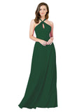 Dark Green A-Line Halter Sleeveless Long Bridesmaid Dress Chandler