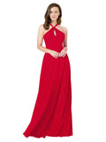 Dark Red A-Line Halter Sleeveless Long Bridesmaid Dress Chandler