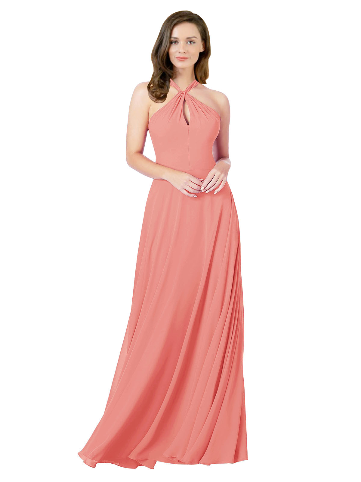 Desert Rose A-Line Halter Sleeveless Long Bridesmaid Dress Chandler