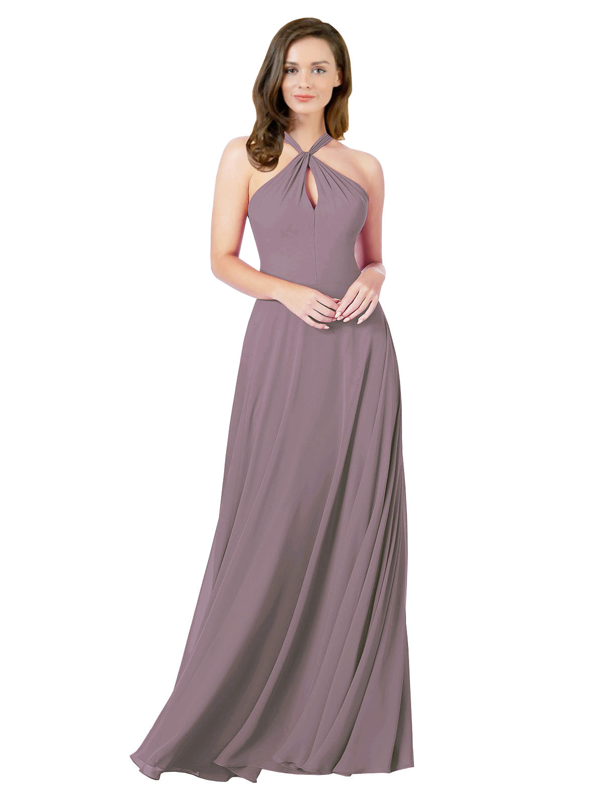 Dusty Rose A-Line Halter Sleeveless Long Bridesmaid Dress Chandler