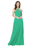 Emerald Green A-Line Halter Sleeveless Long Bridesmaid Dress Chandler