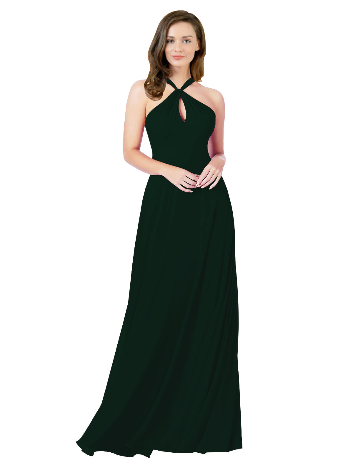 Ever Green A-Line Halter Sleeveless Long Bridesmaid Dress Chandler