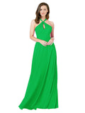 Green A-Line Halter Sleeveless Long Bridesmaid Dress Chandler