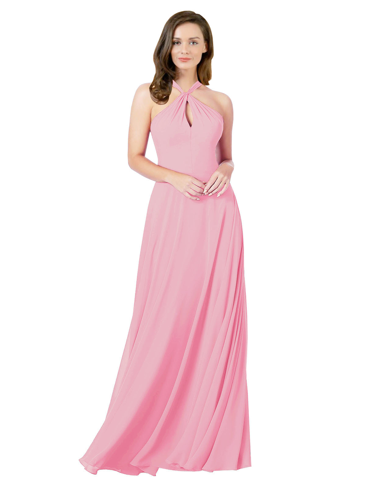 Hot Pink A-Line Halter Sleeveless Long Bridesmaid Dress Chandler