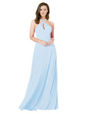 Light Sky Blue A-Line Halter Sleeveless Long Bridesmaid Dress Chandler