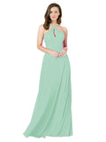 Mint Green A-Line Halter Sleeveless Long Bridesmaid Dress Chandler