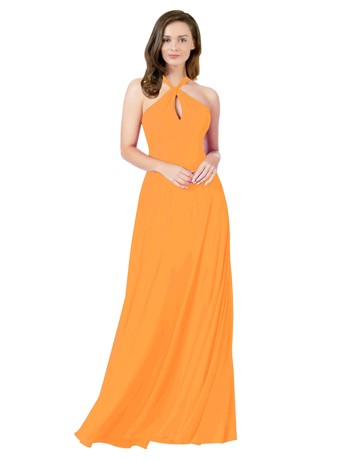 Orange A-Line Halter Sleeveless Long Bridesmaid Dress Chandler